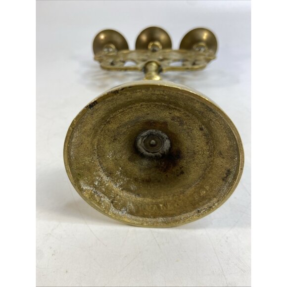 Vintage Solid Brass Lion of Judah Candelabra 3 Candle Holder Jewish Sabbath 11in - Picture 6 of 6